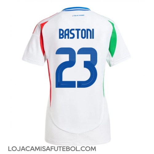 Camisa de Futebol Itália Alessandro Bastoni #23 Equipamento Secundário Mulheres Europeu 2024 Manga Curta